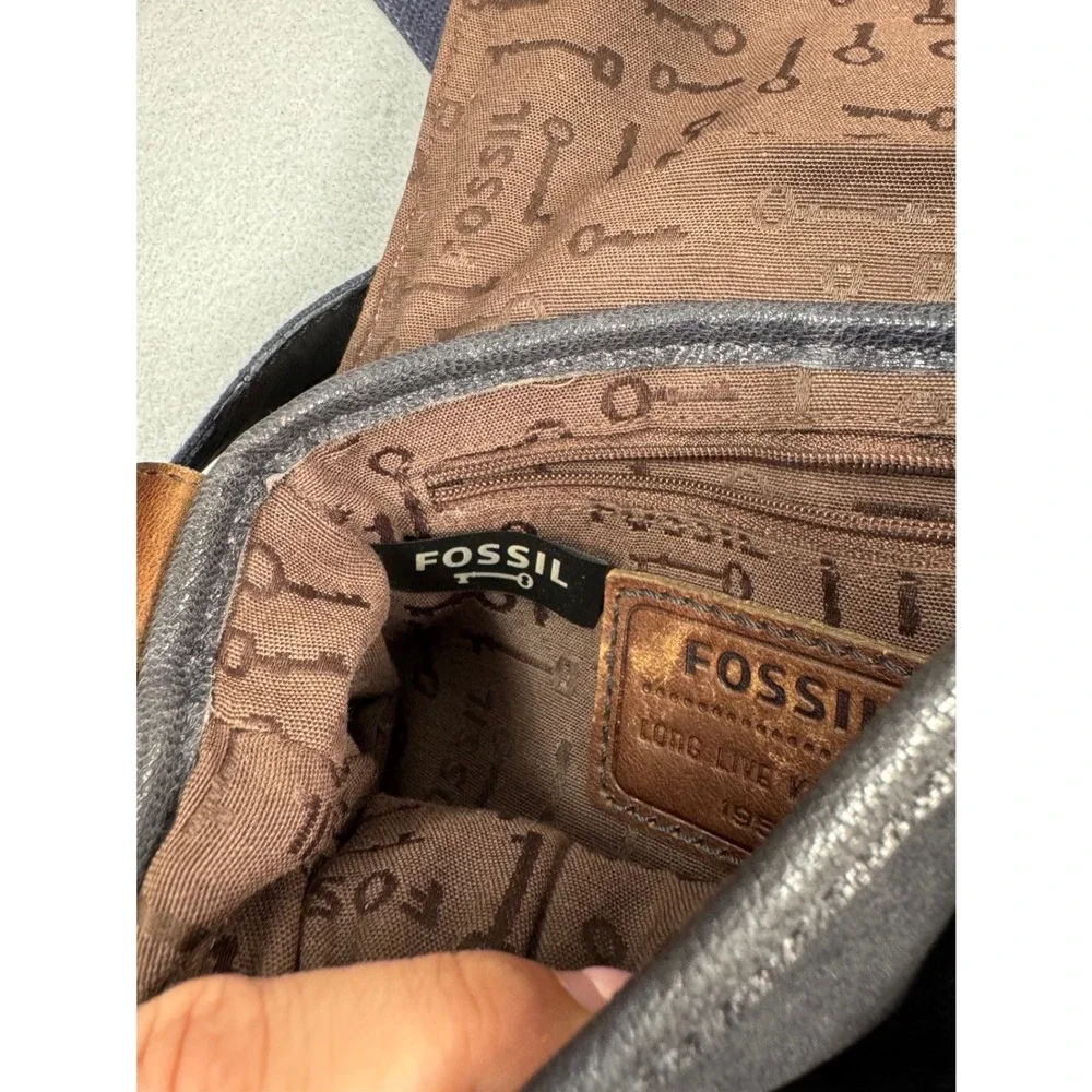 Fossil Long Live Vintage 1954 Brown Leather Crossbody Saddle Bag Brass Buckle